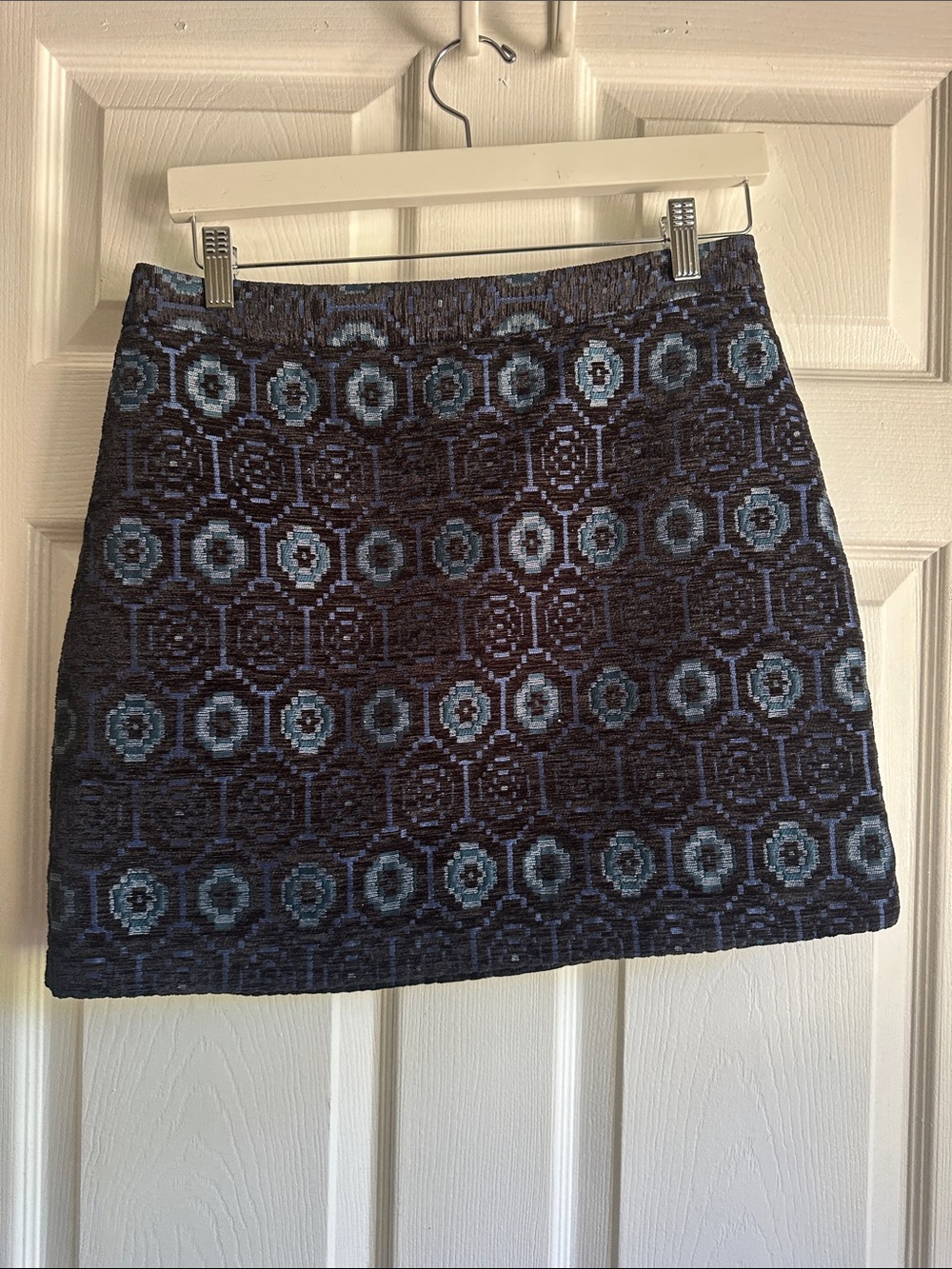 Zara Embroidered Geometric Navy and Light Blue Mini Skirt